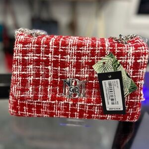 NWT Badgley Mischka Red and White Tweed Crossbody Bag